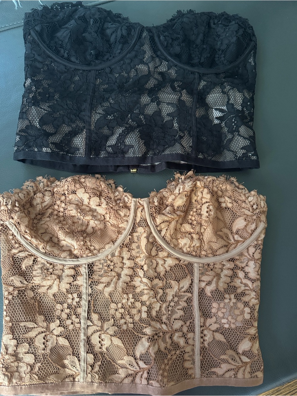 Express sz small Lace Bustier Crop Tops - Black & Nude set